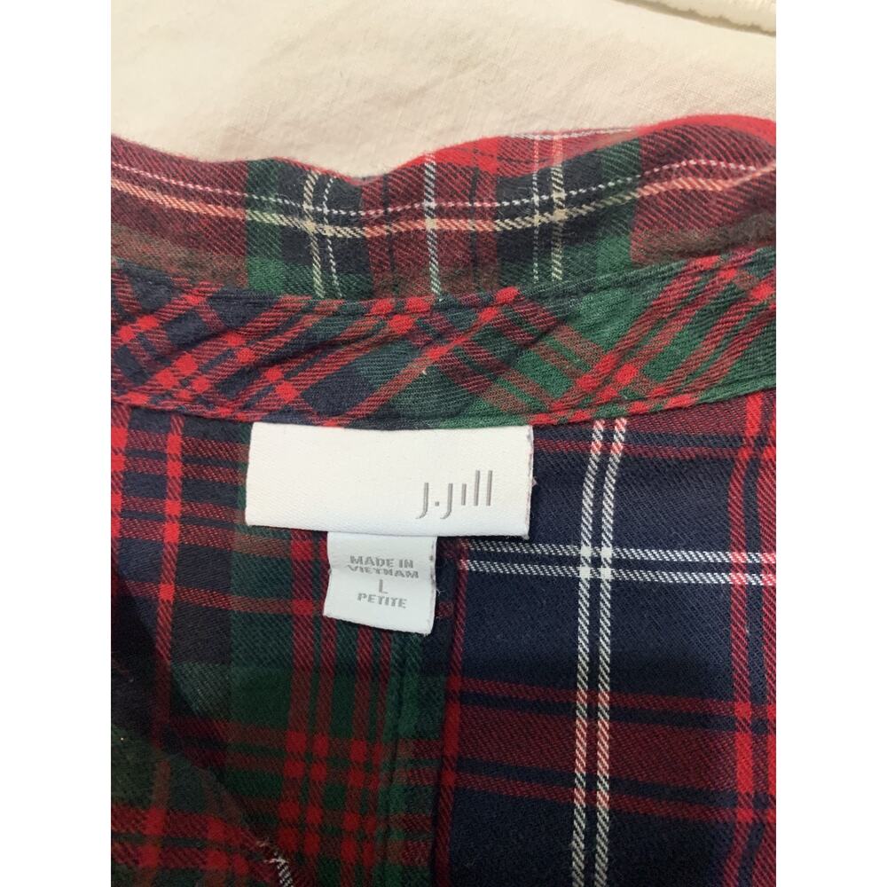 J Jill Red Mixed Buffallo Plaid Swing Button-Up Tunic Size Large Petite LP - Picture 6 of 10